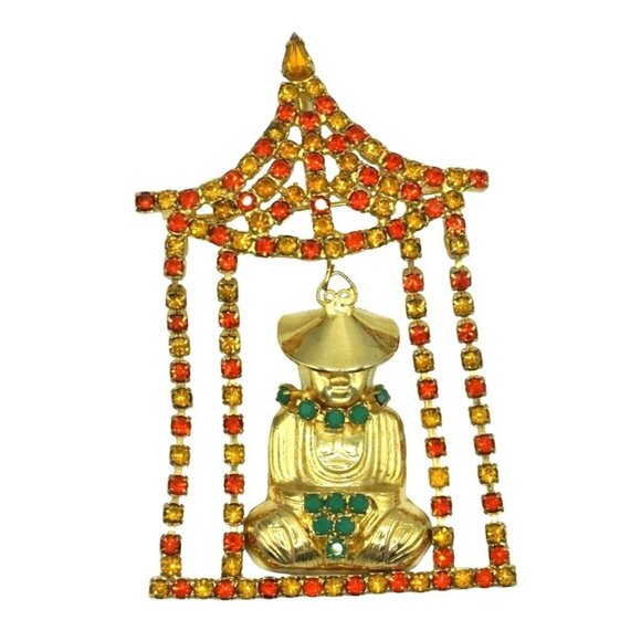 Unbranded Jewelry - Vintage Rhinestone Brooch Asian Pagoda Articulating Designer Jewelry Pin Pendant